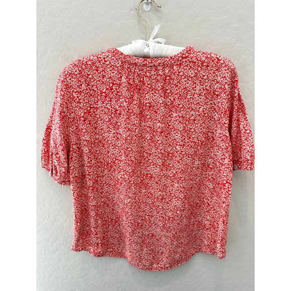UNIVERSAL THREAD | Orange Floral Calico Button Front Short Sleeve Top | Medium - Picture 4 of 6